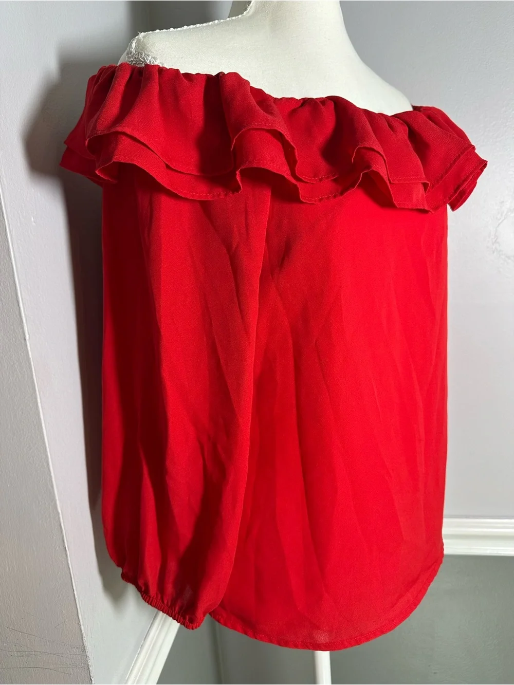 J. Crew Mercantile Red Off-Shoulder Ruffle Blouse XS